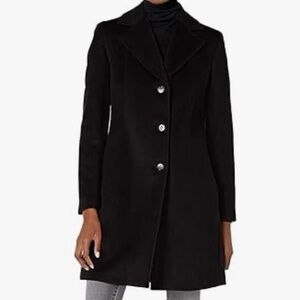 CALVIN KLEIN Wool Cashmere Blend Pea Coat 3/4 Length Car Coat Lined Black Size 6